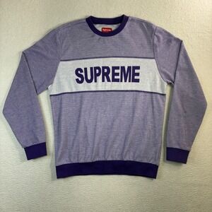 Supreme Crewneck Sweatshirt Men M Purple Tonal Stripe Colorblock Skater SS17